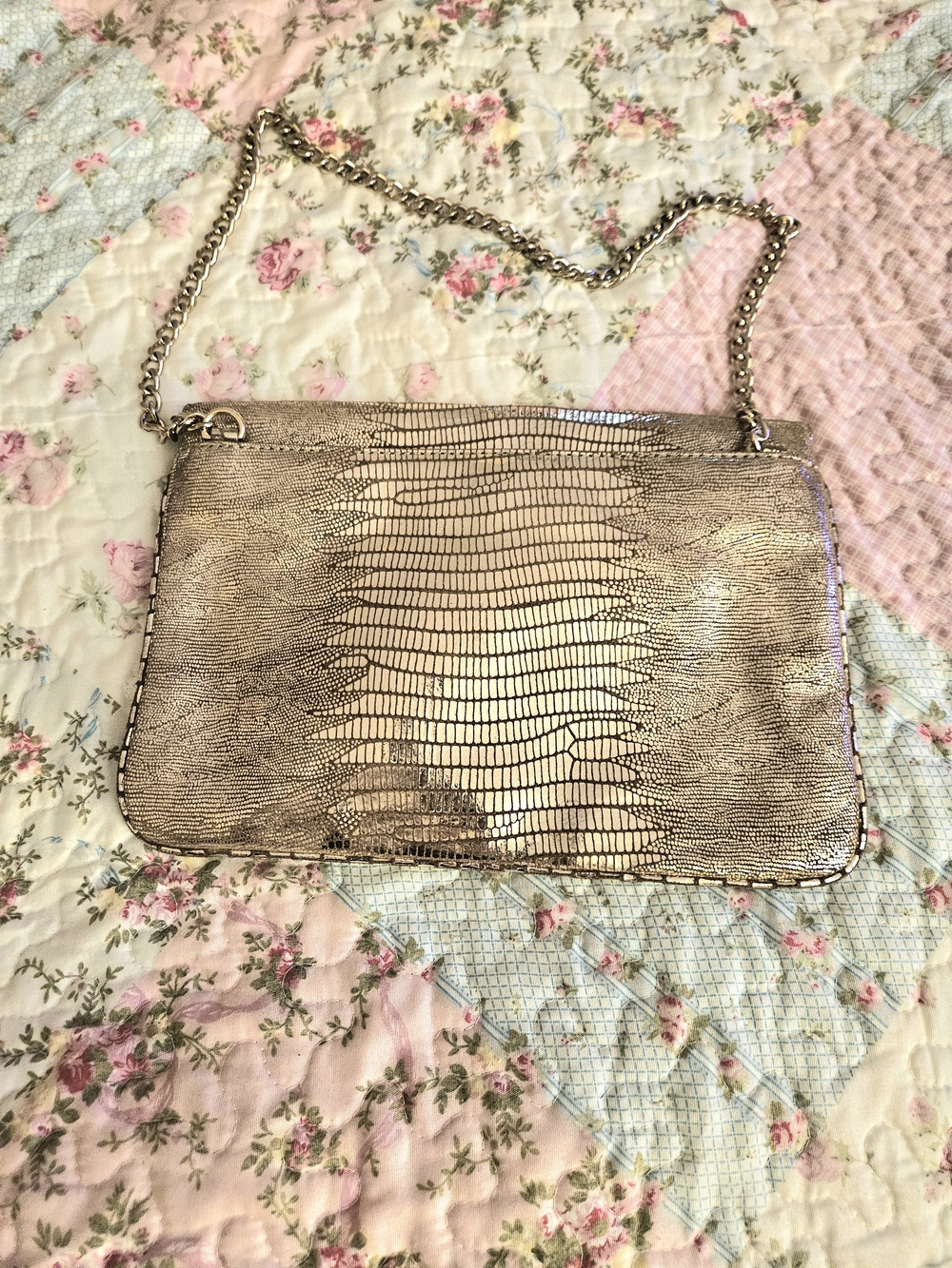 Michael Kors Metallic Gold Lizard-Embossed Chain Shoulder Bag - Picture 2 of 9